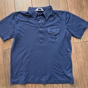 Vintage Manhattan Nature Knit Blue Polo Shirt with Pocket sz L 70s 80s